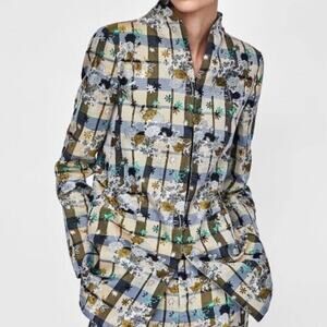 ZARA Plaid Floral Print Blazer